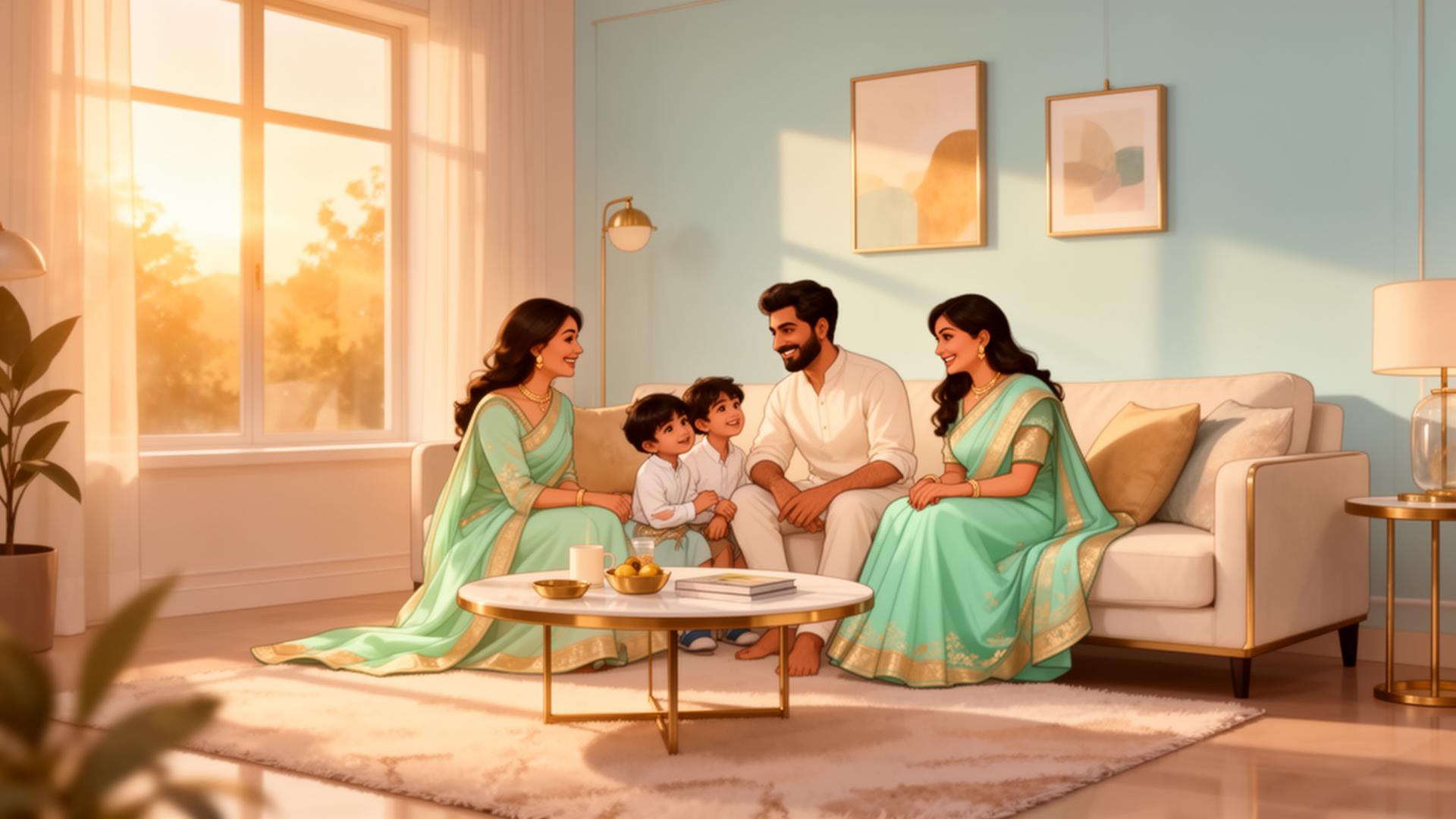 Indian family enjoying financial security at home